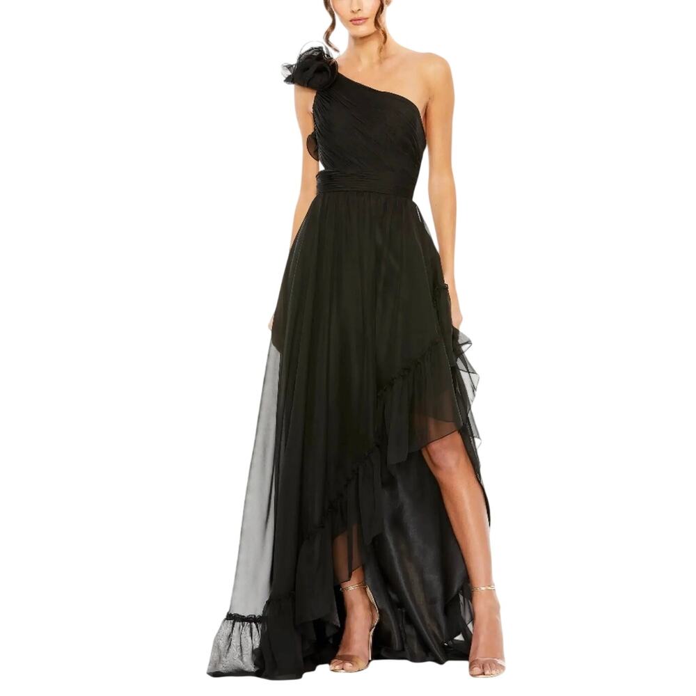 Mac Duggal 67989 Black Evening Gown Backless One Shoulder Chiffon Dress Size 6